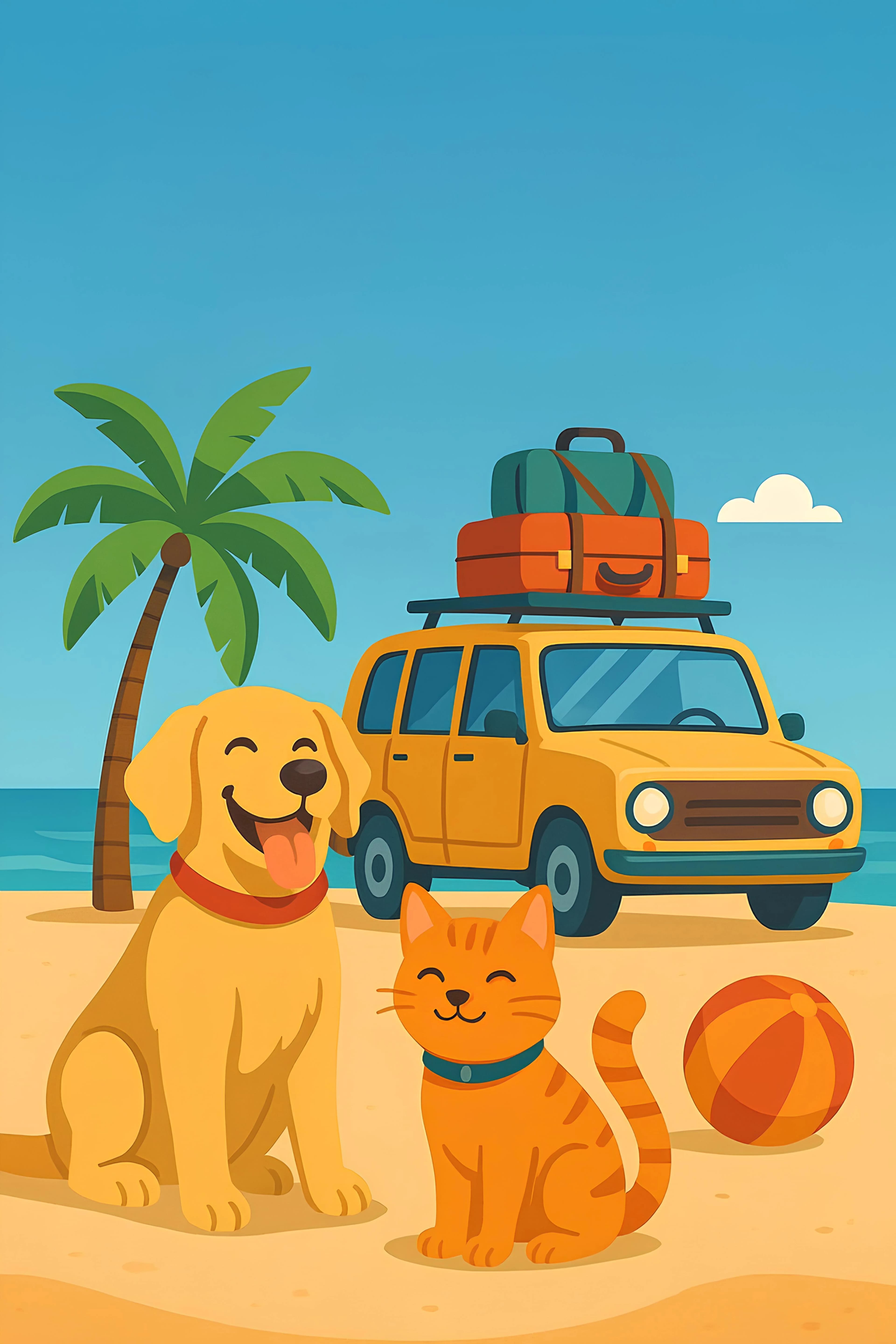 Happy pets with travel van